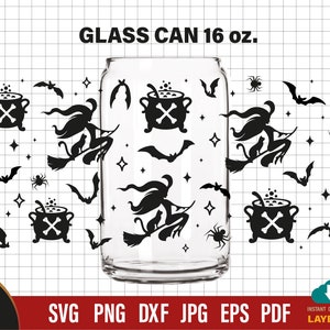 Witch 16oz Libbey Glass Can Wrap Halloween bats svg, brewing co File for Cricut, Silhouette