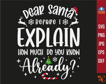 Dear Santa Before I Explain How Much Do You Know Already SVG, Cute Christmas SVG, Funny Xmas Quotes, Naughty or Nice png, Winter Clipart svg
