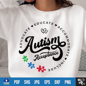 Autisme bewustzijn SVG, autisme acceptatie svg, Advocate Educate Accommodate omvatten PNG, Svg-bestand knippen voor Cricut