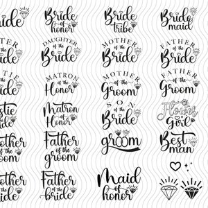 Bridal Party SVG Bundle, Bachelorette Party Svg, Bridal Shower Svg, Hen Party Svg, Wedding Svg, Bride Team Svg, Bride family svg, groom svg