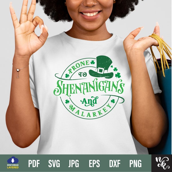 Prone to Shenanigans and Malarkey Svg png, st paddys day, st patricks day svg, shamrock svg st patricks day files for cricut, Cut File