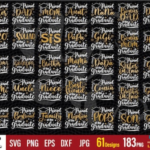 Lot de svg senior fier, promotion 2025 svg, svg diplômé senior, famille senior png, svg diplômé 2025, fichiers de coupe de remise des diplômes pour chemise noire.