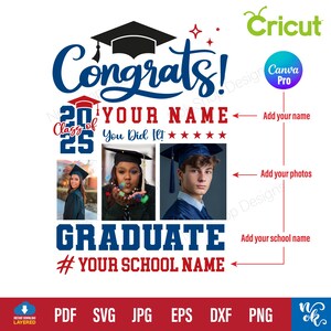 Congrats Graduate svg, Graduation 2025 png, Photo Template svg, Class of 2025 Sublimation Senior gift idea SVG for Cut file, SVG for Canva