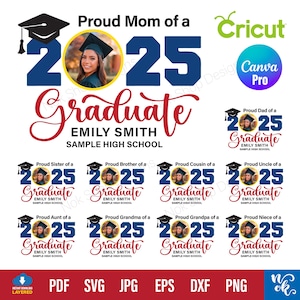 Graduation 2025 svg editable, Graduate svg, Proud family shirt png, Cut file for Cricut, Easy custom template Canva