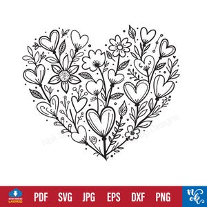 Floral Heart SVG: Valentine&#39;s Day Flowers, Love Design (Digital Download)