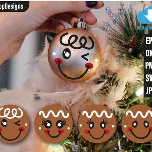 Lebkuchen-Gesicht Scheibenverzierung SVG Bündel, Weihnachtssvg | Lebkuchen svg Datei für Cricut Silhouette und Schneidemaschine.