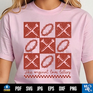 Corona de espinas a cuadros retro SVG PNG, XOXO las cartas de amor originales SVG, camisa de Jesús SVG para Cricut