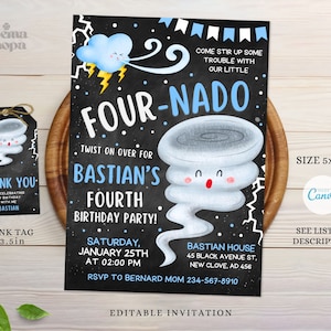 Tornado-Geburtstagsfeiereinladungen, Tornado-Geburtstagsfeier, Tornado einladen, Tornado Evite, Canva bearbeitbar und druckbar, Instant Download