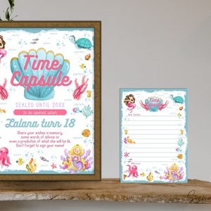 Convite de aniversário de sereia, cápsula de sinal de sereia, ideias de aniversário de sereia do mar, carta de sinalização para festa de sereia, Canva editável, download instantâneo