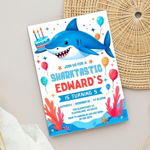 Shark Invitation Template Party file, Little Shark Birthday Invite, Canva Editable Template, Personalized Instant Download, Printable Invite