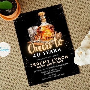 Bearbeitbare Partyeinladungen zum 40. Jahr - Druckbare Einladungen zum 40. Geburtstag - Prost auf 50 Jahre - Sofortiger Download Einladungskarten - Canva Vorlage