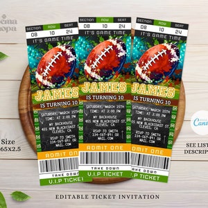 American Football Party Invitations, Rugby Party, Football Ticket Invite, Birthday Gifts, Canva Editable and Printable, Instant Download