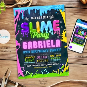 Slime Birthday Invitation, Slime Invitation, Slime Party Invitation, Canva Editable Template, Instant Download and Printable