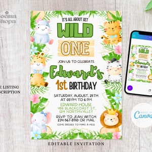 Safari Birthday Invitation, New Safari Invitation Party, Wild One Birthday Invitation, Jungle Invitation, Canva Editable, Instant Download