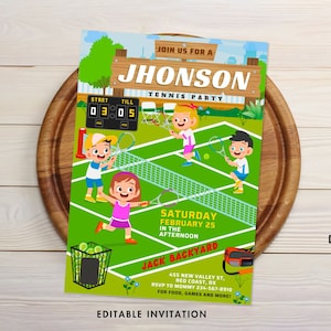 Tennis-Geburtstagsfeier-Einladung - personalisiert und bedruckbar, Sofort-Download, Sport-Thema, Tennis-Spiel-Party, Canva-Vorlage