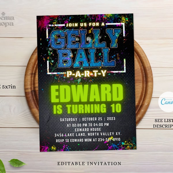 Gellyball Invitations, Paintball Invitation Party, Gellyball War Party Ideas, Paintball War, Canva Editable, Instant Download