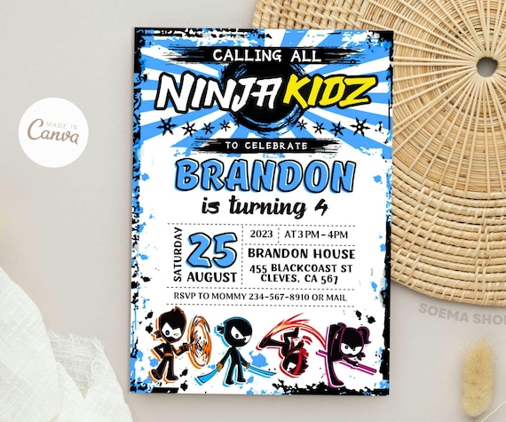Ninja Kid Boy Birthday Invitation, Editable Party Theme (digital