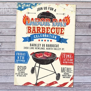 Labor Day Invitation Party, Labor Day Barbecue Party, Labor Day Celebration, BBQ Party, Canva, Personalized Editable and Instant Download