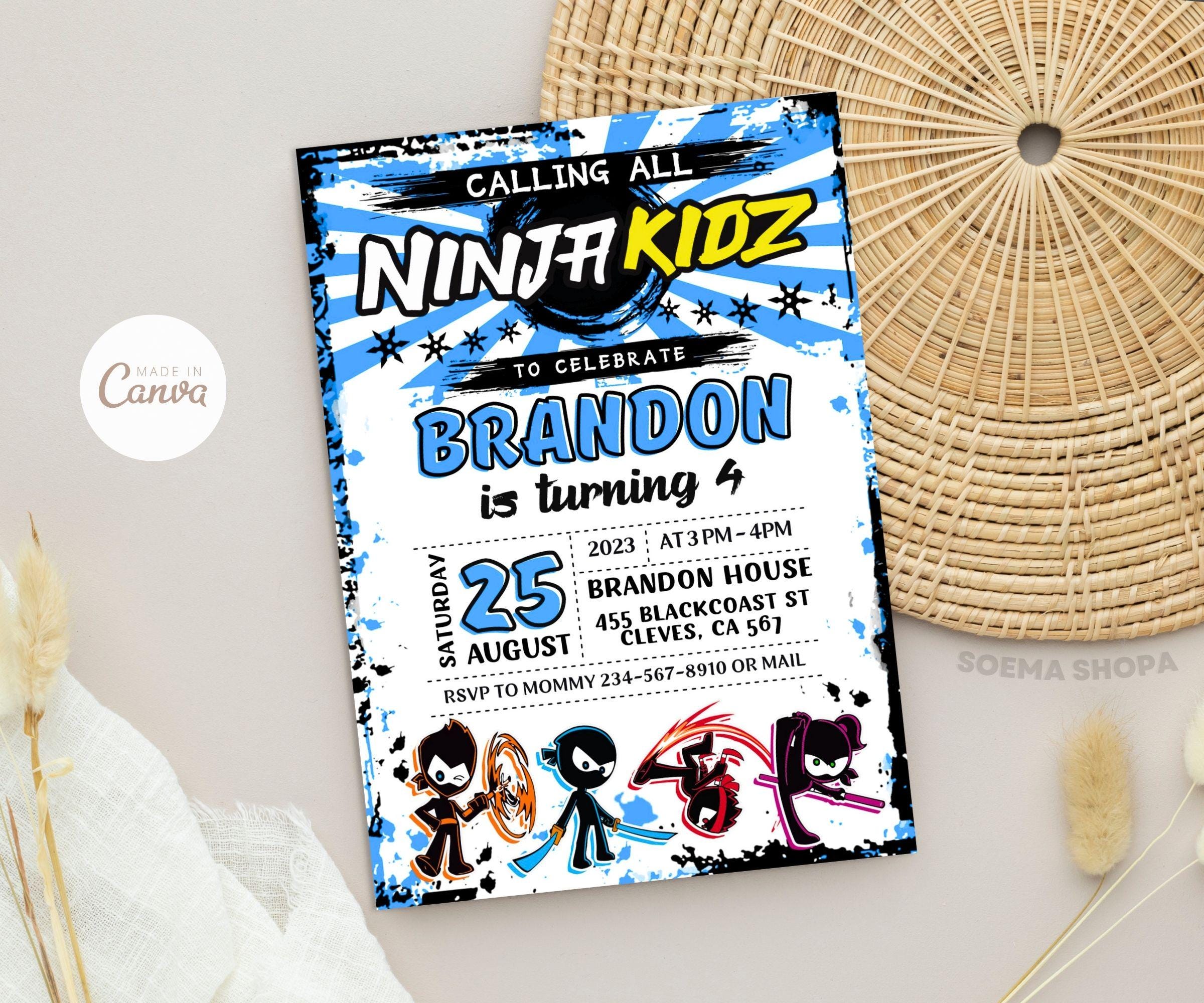 Ninja Kid Boy Birthday Invitation, Editable Party Theme (digital