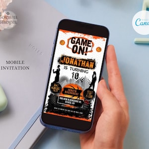 Basketball Electronic Invitation, Basketball Theme Party, Basket Phone Invitation, Basket Ball, Canva Editable Template, Instant Download