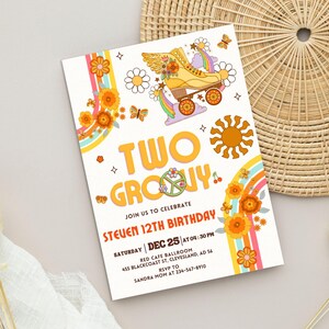 Editable Groovy Rollerskate Birthday Invitation: Retro Party (Digital Download)
