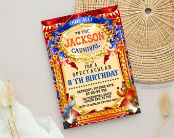 Circus Birthday Invitation: Editable Canva Template (Digital Download)