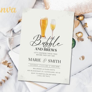 Bubbles and Brews Invitation: Couples Shower, Beers & Cocktails (Printable, Instant Download)