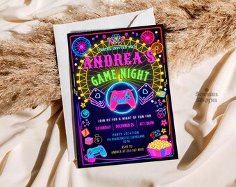 Glow Game Night Party Invitation: Editable Board Game Invite (Digital Download)