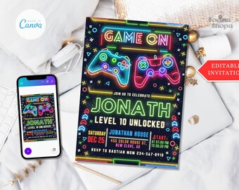 Neon Glow Party Invitation: Editable Canva Template (Instant Download, 5x7 in PDF