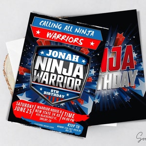 New American Ninja Digital Invitation Party file, Warrior Birthday theme, Ninja Birthday, Personalized Editable and Instant Download