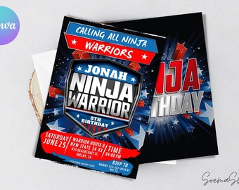 New American Ninja Digital Invitation Party file, Warrior Birthday theme, Ninja Birthday, Personalized Editable and Instant Download