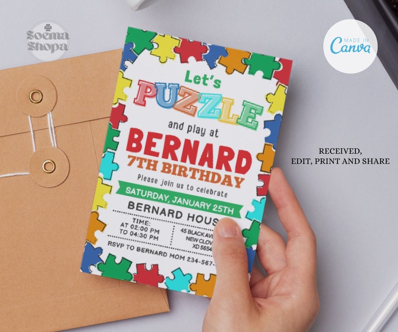 Puzzle Game Invitations, Puzzle Party, Puzzle Invite, Puzzle Coloring Evite, Canva Editable and ...
