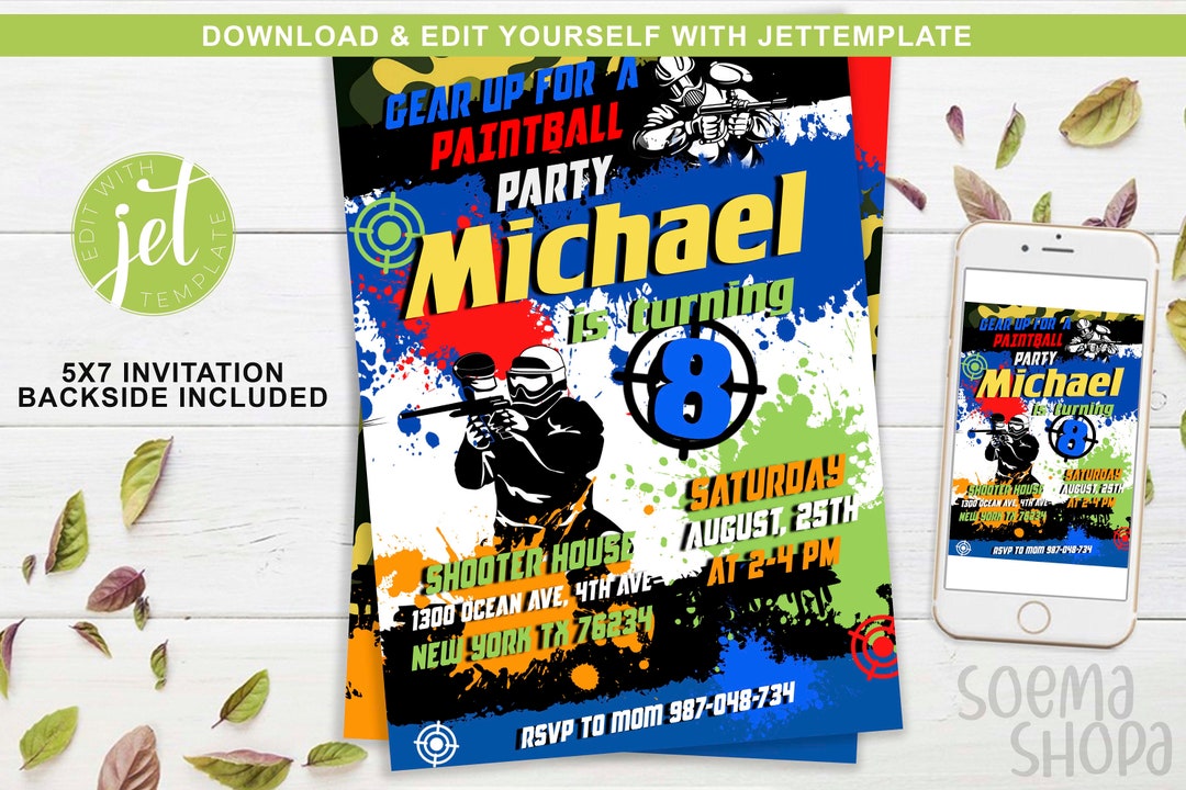 Gear up Paintball Invitation Party Digital File Paint War Etsy
