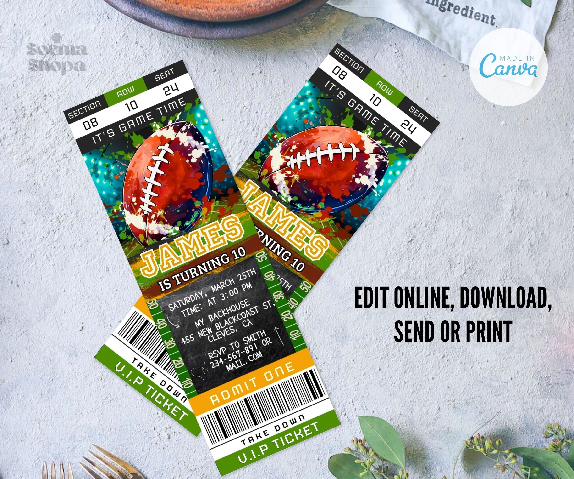 American Football Party Invitations, Rugby Party, Football Ticket ...
