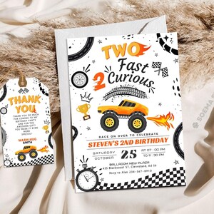 Race Car Birthday Invitation: Two Fast Party, Editable Canva Template (Digital Download)