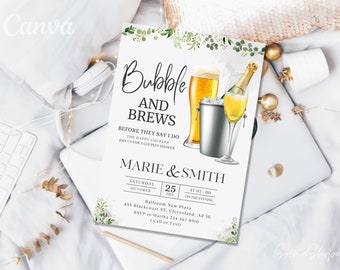 Bubbles and Brews Invitation Party, Couples Shower Party, Beer and Cocktails Party, Adult Party, Personalized Instant Download and Printable