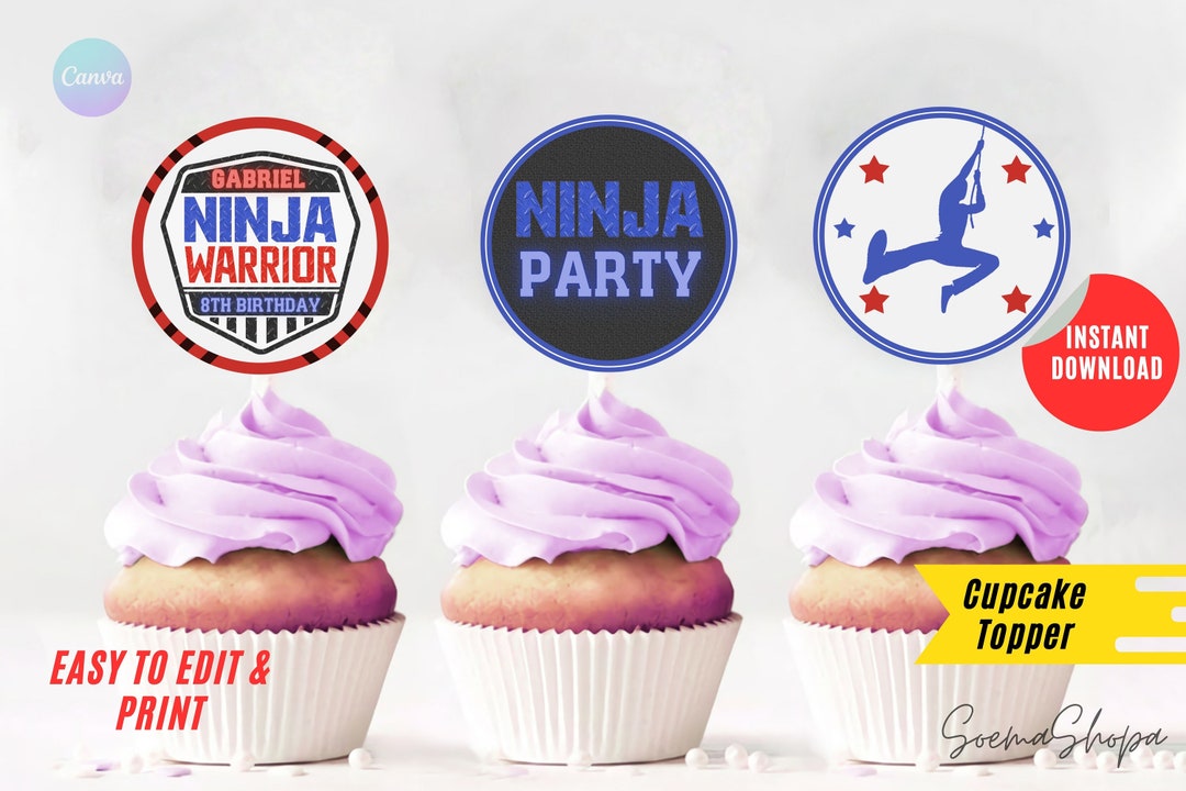 Ninja Athletic Warrior Cupcake Toppers, Personalized Birthday (digital ...