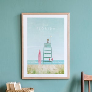 Impresión de carteles de viajes de Florida por Henry Rivers / Florida Travel Wall Art / Minimalista Vintage Retro Style Travel Art