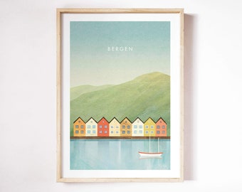 Bergen, Norway Print by Henry Rivers  | Wall Art Print | Art Poster |