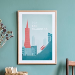 San Francisco Travel Poster Print by Henry Rivers | San Francisco Travel Wall Art | Minimalist Vintage Retro Style Travel Art
