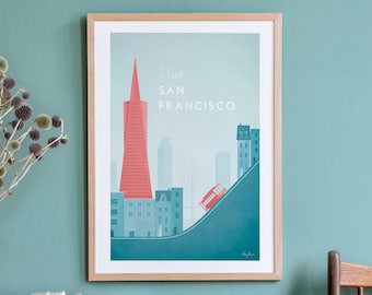 San Francisco Travel Poster Print by Henry Rivers | San Francisco Travel Wall Art | Minimalist Vintage Retro Style Travel Art