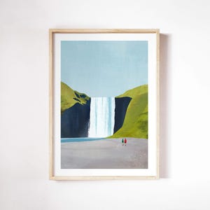Waterfall Print by Henry Rivers | Waterfall Hiking Wall Art Print | Iceland Skogafoss Waterfall Art Poster | Icelandic Waterfall Landscape