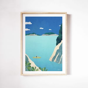 Impresión de kayak oceánico por Henry Rivers / Impresión de arte de pared / Cartel de arte / Kayak, Kayak, Impresión en canoa / Cartel de arte de kayak oceánico