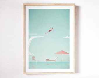 Swimming Pool II Print by Henry Rivers | Swimming Pool Wall Art | Diving Board Art Poster