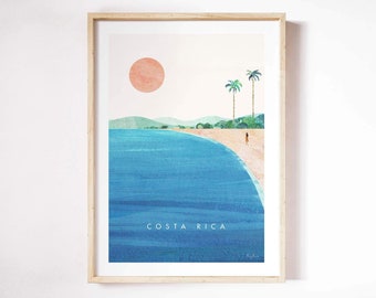 Costa Rica Travel Poster Print by Henry Rivers | Costa Rica Travel Wall Art | Minimalist Vintage Retro Style Travel Art