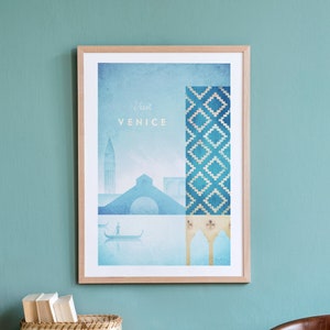 Venice Travel Poster Print by Henry Rivers | Venice Travel Wall Art | Minimalist Vintage Retro Style Travel Art