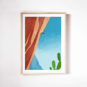 Canyon Climb Print by Henry Rivers | Mountain Climbing, Bouldering, Climb Wall Art Print | Art Poster | Girl Climbing Climber