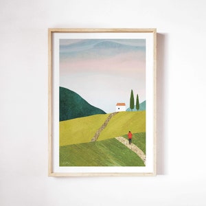 Hiking Print by Henry Rivers | Trekking, Walking, Hiking Wall Art Print | Art Poster | Mountain Hiking
