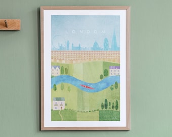 London Travel Poster Print by Henry Rivers | London in the Summer Travel Wall Art | Minimalist Vintage Retro Style Travel Art