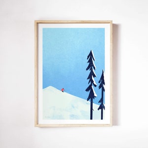 Skier Print by Henry Rivers | Skiing, Off-Piste, Wall Art Print | Art Poster | Skiing, Backcountry Ski